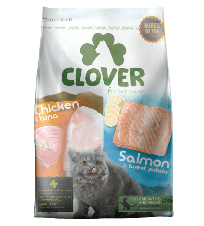 อาหารแมว CLOVER สูตร MIX BY YOU รสไก่กับทูน่า และแซลมอน เกรด HOLISTIC GRAIN-FREE โซเดียมต่ำ (400 G)_0